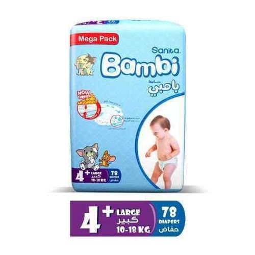 Sanita Bambi Size 4+ Large 10-18Kg Mega Pack Diapers 78Pcs