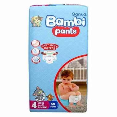 Sanita Bambi Baby Diaper Jumbo Pack Large Size 4 50 Count 8-14kg