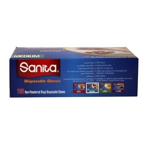 سانيتا - قفازات الفينيل غير البودرة المتوسطة 100