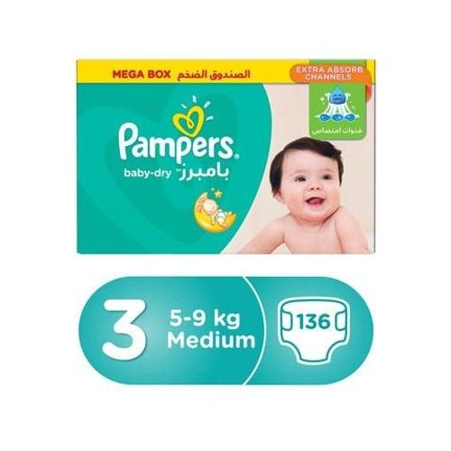Pampers Baby-Dry Diapers Size 3 Midi 5-9 Kg Mega Box 136 Diapers