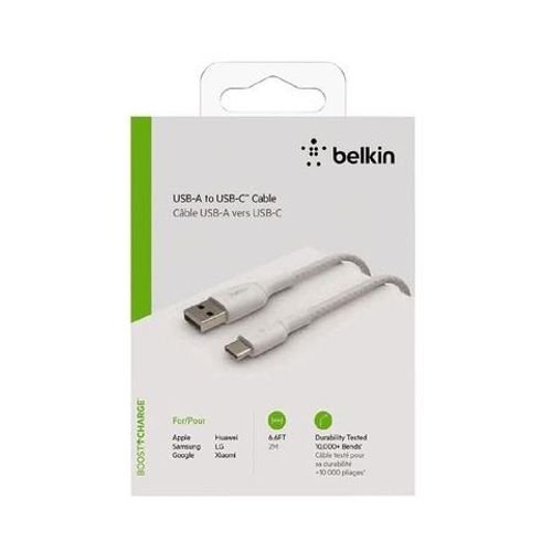 BELKIN PREMIUM BRAIDED C-USB A CABLE 2M WHITE(CAB002BT2MWH)
