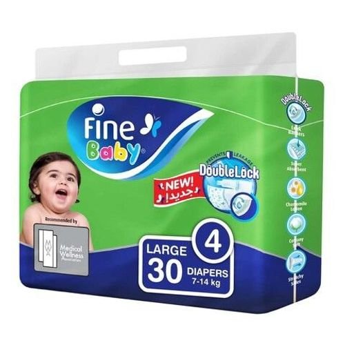 Fine Baby DoubleLock Technology Diapers Size 4 Large 7-14kg Economy Pack White 30 count