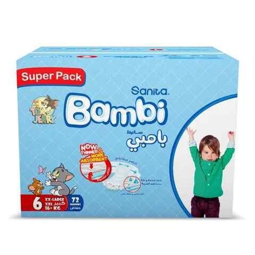 Sanita Bambi Baby Diapers Super Pack Size 6 XX Large +16 KG 72 Count