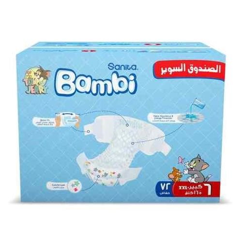 Sanita Bambi Baby Diapers Super Pack Size 6 XX Large +16 KG 72 Count