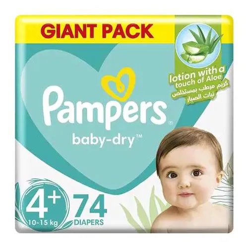 Pampers Baby-Dry Diapers with Aloe Vera Lotion and Leakage Protection Size 4+ 10-15 kg 74 Diape