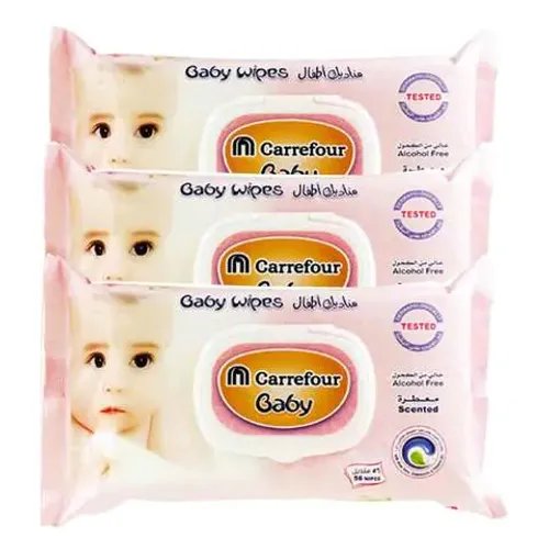 Carrefour baby wipes scented 56 wipes X 3