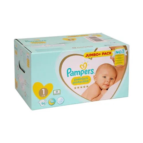 Pampers Premium Protection Diapers, Size 1, Newborn, 2-5Kg, The Softest Diaper and the Best Skin Protection, 96 Baby Diapers