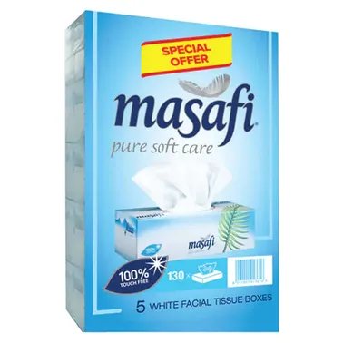 Masafi Pure Soft Care Facial Tissue White 130 Sheets Pack of 5