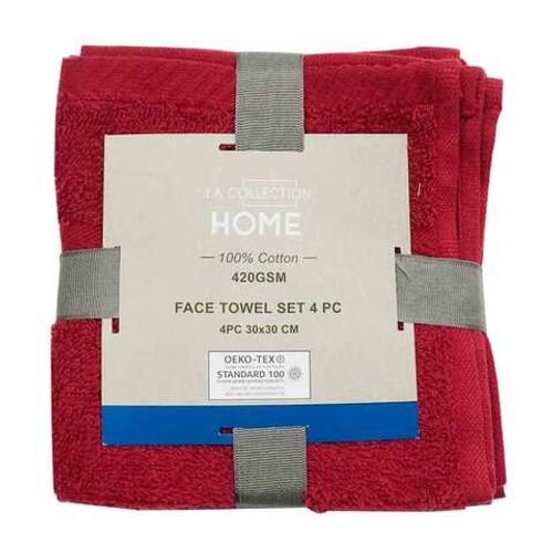 Face Towel 30 × 30 Cm 4 Pieces Red