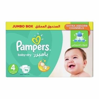 Pampers jumbo box size 4 - 8 -14 Kg, maxi 96 diaper