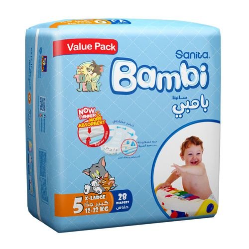 Sanita Bambi Baby Diaper Value Pack Size 5 Extra Large 12-22kg 28pcs