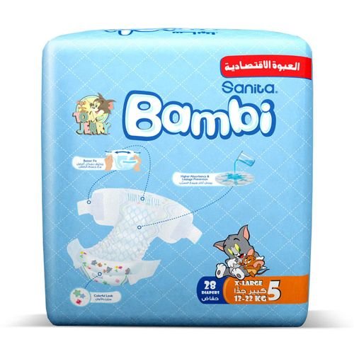 Sanita Bambi Baby Diaper Value Pack Size 5 Extra Large 12-22kg 28pcs