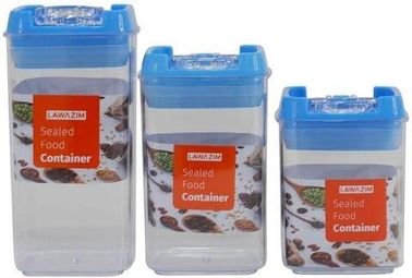 Lawazim 3-Piece Sealed Food Container (S-M-L), Square Blue