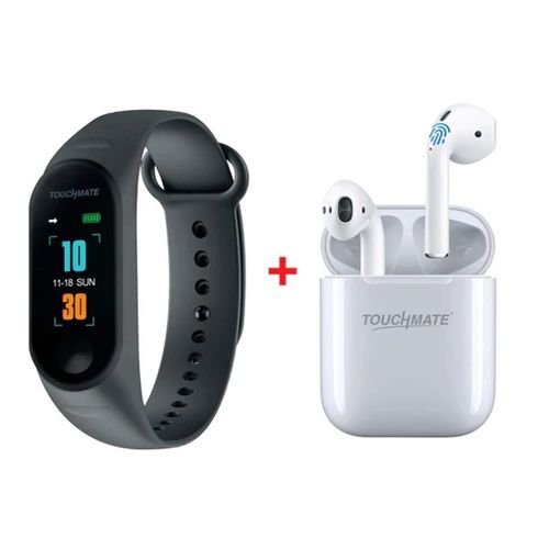Touchmate Waterproof Fitness Band with Wireless Bluetooth TWS Earbuds