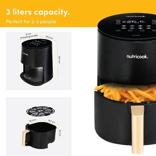 Nutricook Air Fryer Mini 8 Preset Programs with Built-in Preheat Function, 3 L, 1500 W, Black, NC-AF103K