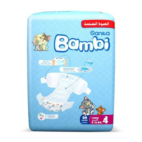 Sanita Bambi Baby Diaper Mega Pack Size 4 Large 8-16kg 80pcs