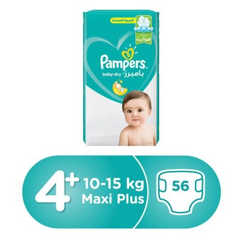 Pampers Active Baby Dry Diapers, Size 4+, Large Plus, 10-15kg, Jumbo Pack, 56pcs