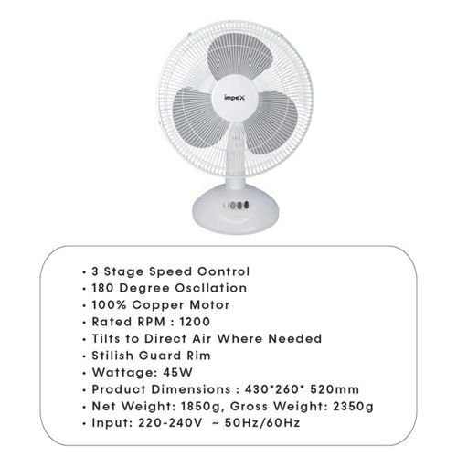 Impex TF 7505 50W Table Fan with 180 Degree Oscillation