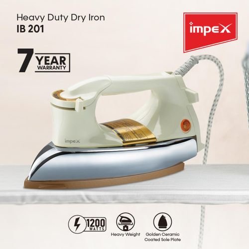 Impex IB 201 1200W Heavy Duty Dry Iron Box With Golden Ceramic Coated Sole Plate