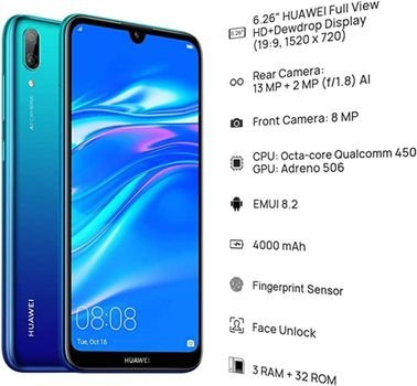 Huawei Y7 Smartphone 4GB RAM 64GB Internal Storage, Aurora Purple, Y7 2019