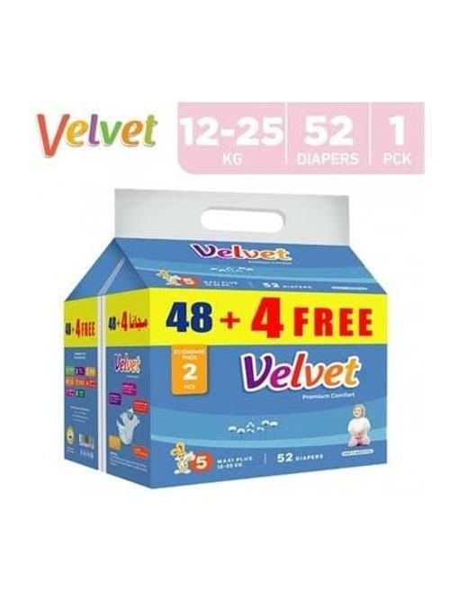 Velvet Premium Comfort Stage 5 Maxi Plus Diapers 48 Count + 4 Free