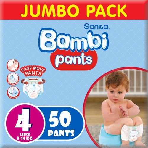 Sanita Bambi Baby Diaper Pants Size 4 Large 8-14kg 50pcs