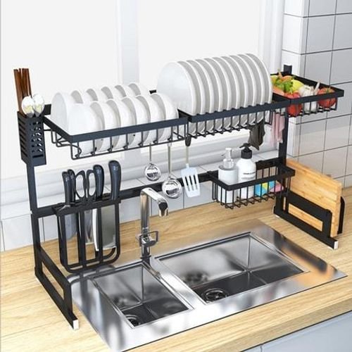 Generic-Over the Sink Stainless Steel Dish Rack Dish Drainer Drying Dryer Rack Holder with Draining Board Chopsticks Holder for Kitchenware