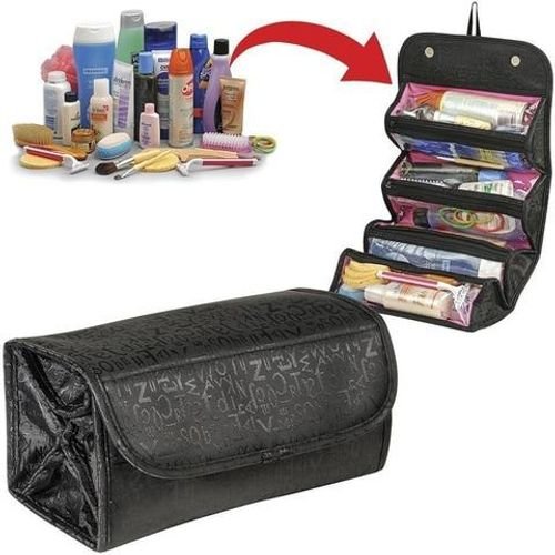 Generic Roll N' Go Makeup Tools Travel Bag, Black Cosmetic Organizer