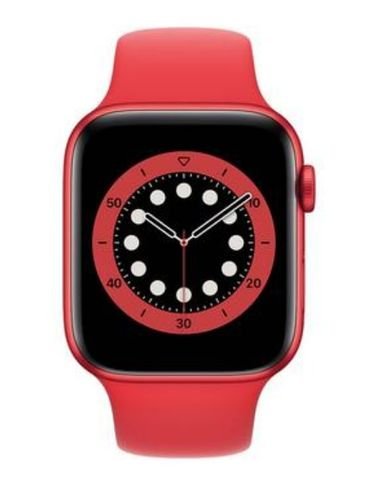 ساعة آبل 6 الذكية 44 ملم، شاشة 1.7 بوصة، GPS مع خاصية الاتصال، هيكل ألمنيوم أحمر، مع سوار رياضي أحمر