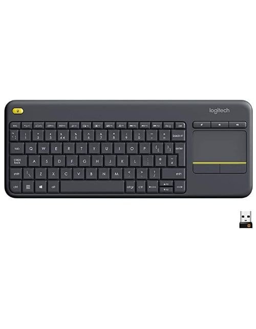 لوحة مفاتيح لوجيتك K400 اللاسلكية، لوحة لمس، توافق مع ويندوز واندرويد، أسود