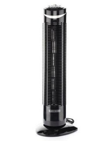 Black and Decker Tower Stand Fan, 50 Watt, 3 Speeds, with Remote Control, Black
