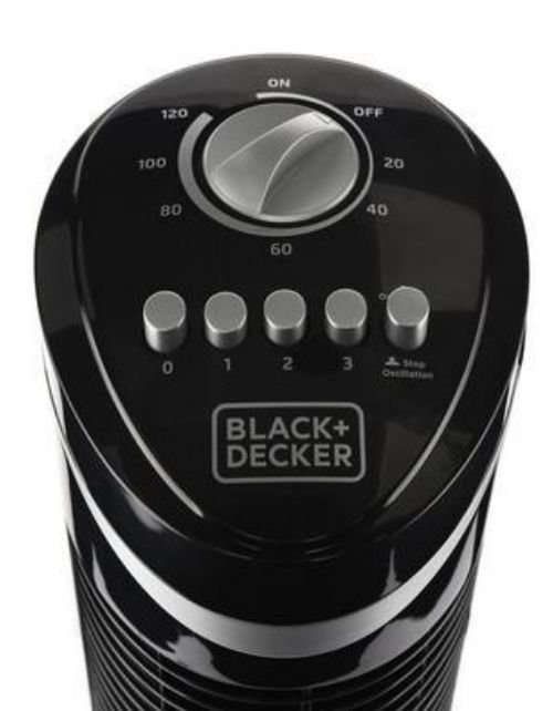مروحة عمودية برج بلاك اند دكير، 50 واط، 3 سرعات، مع جهاز تحكم، لون أسود