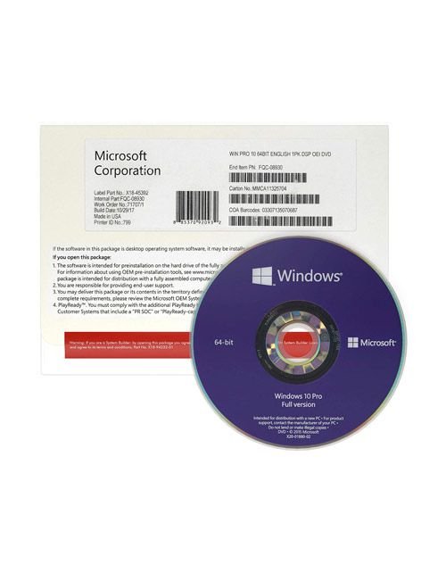 نظام تشغيل ويندوز 10 برو 64 بت، قرص DVD مع مفتاح التفعيل، نسخة أصلية، انكليزي