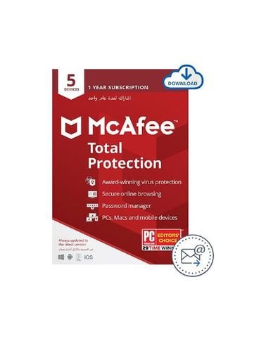 McAfee Total Protection Pro Digital, Software Serial , English and Arabic, 1 User, 5 Devices