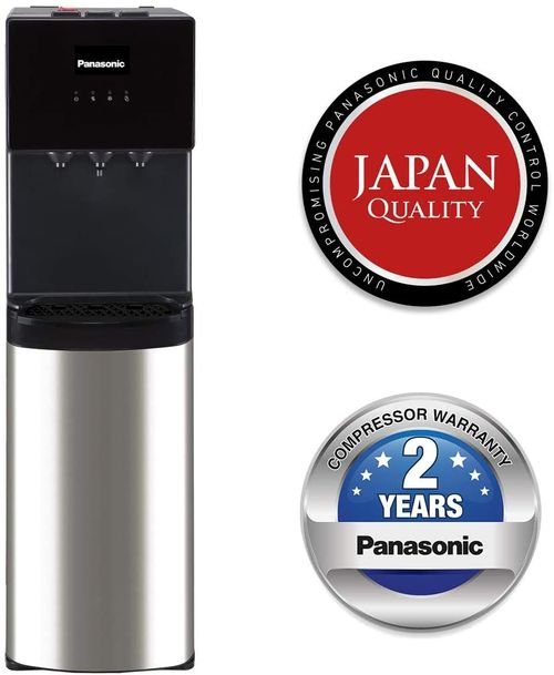 Panasonic Water Dispenser, Bottom Loading, Three Taps, Cold Hot and Normal, Stainless Steel, Black