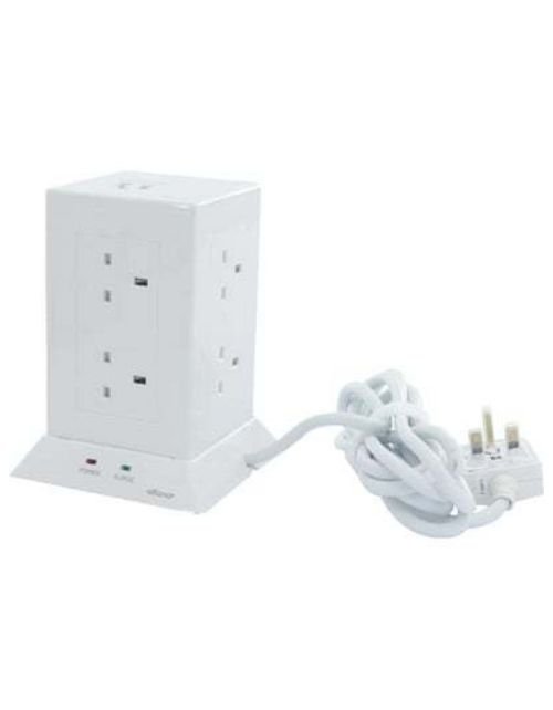 Tower Electrical connection Al-Fanar, 3meters, 8 sockets, two USB ports, White