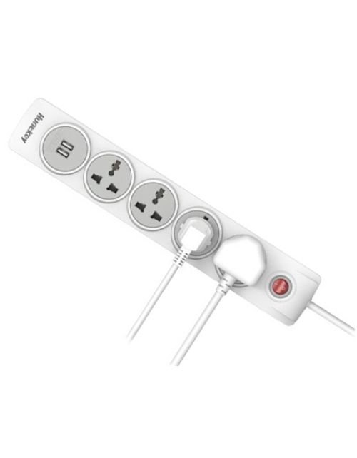 HuntKey Power Extension Cord, 3 Meter, 4 Outlets, 2 USB Ports, White
