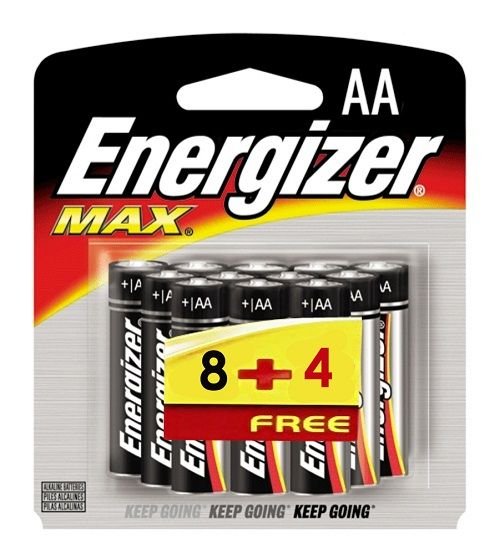 Energizer AA Dry battery, box of 8 + 4 free batteries, 1.5 volts
