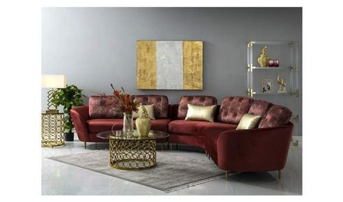 Pyrope Sectional Sofa, 5 Seats, Maroon/ Gold