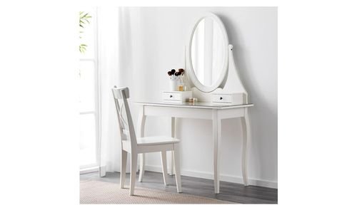 طاولة زينة هيمنيس مع مرآة من أيكيا، سطح زجاج، أبيض
