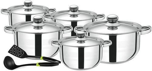 Royal Food Cookware Set 12 Pieces, Stainless Steel, Silver