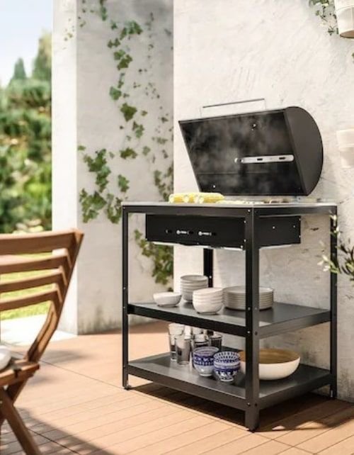 Ikea outdoor barbecue charcoal grill, stainless steel, black
