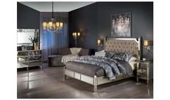 TAYLOR BURTON Bedroom Set, King Size Bed, 5 Pieces, Glass Mirror/ Beige