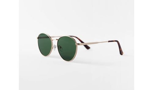 Zara Sunglasses for Women, Gold Frame, Green Lens