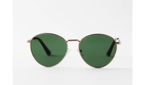 Zara Sunglasses for Women, Gold Frame, Green Lens