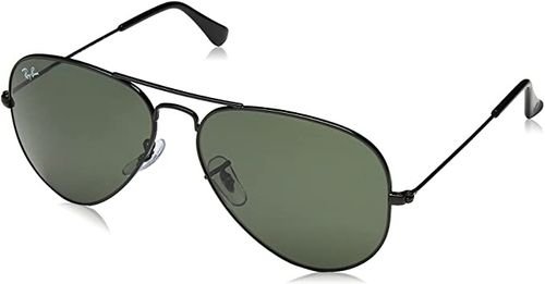 Ray-Ban Aviator Classic RB3025 Sunglasses, Polarized, Black Frame, Green Lens