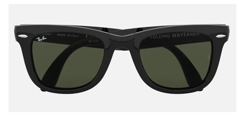 Ray-Ban Wayfarer Sunglasses, Foldable, Gloss Black Frame, Green Lens