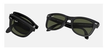 نظارات شمسية راي بان وايفارير، قابلة للطي، إطار أسود لامع، عدسات خضر