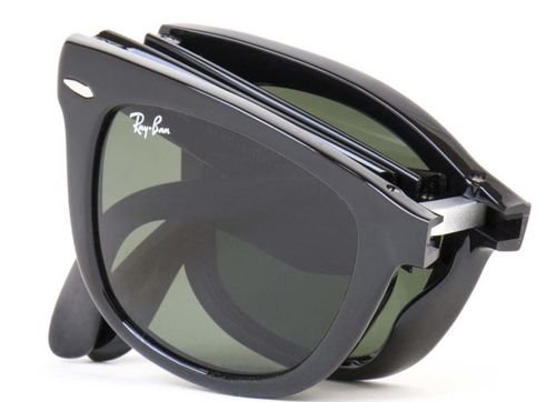 نظارات شمسية راي بان وايفارير، قابلة للطي، أسود غير لامع، عدسات خضر