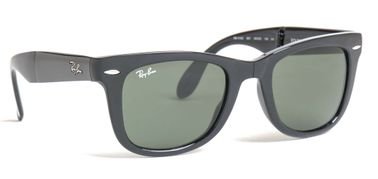 Ray-Ban Wayfarer Sunglasses, Foldable, Matte Black, Green Lens